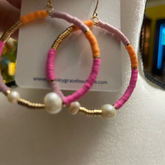 Hoop Disk Earrings Yellow, Gold and Gray - Picture 2 of 2